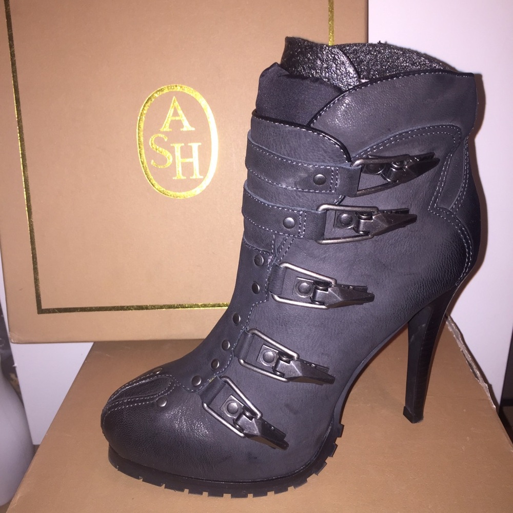 Ash Charcoal Heeled Boots with Strap Accents - Picture 4 of 4